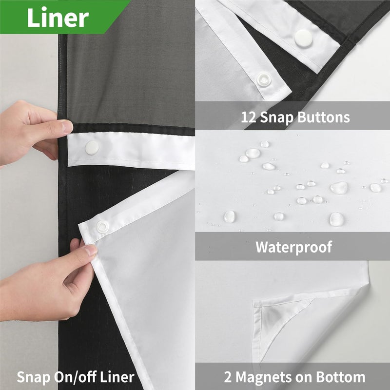eachope No Hooks Needed Linen Textured Shower Curtain with Snap-in Fabric Liner Set,Black Hotel Luxury Decor Shower Curtains for Bathroom with Mesh Top Window,Waterproof & Washable,71Wx74H - Image 5