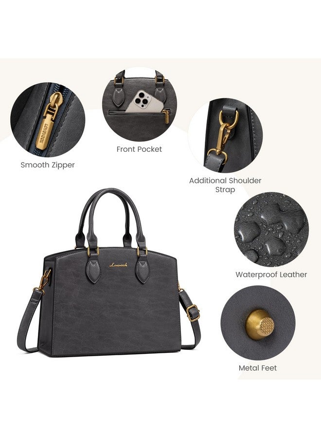 Lovevook LOVEVOOK PU Leather Satchel Bag, Purse Handbag for Women, Vintage Tote Shoulder Bag Trendy, PU leather Satchel Bag, Medium Ladies Hand Bag Gray  - Image 4