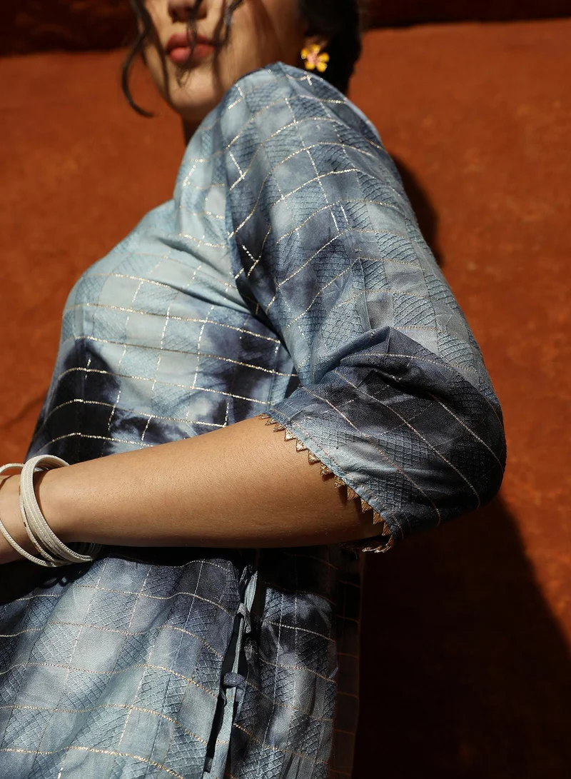  قصة Women's Navy Blue Tie-Dye Kurta With Trousers