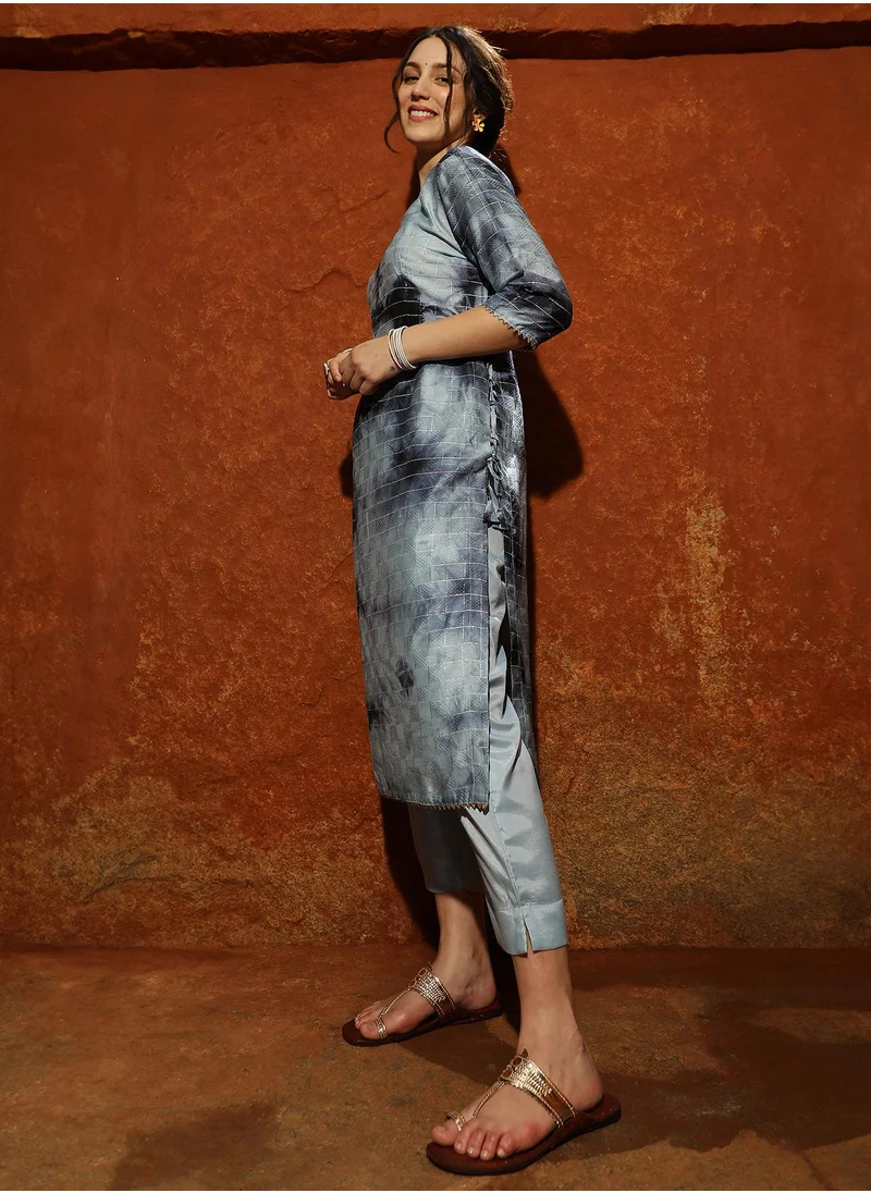 QISSA Women's Navy Blue Tie-Dye Kurta With Trousers