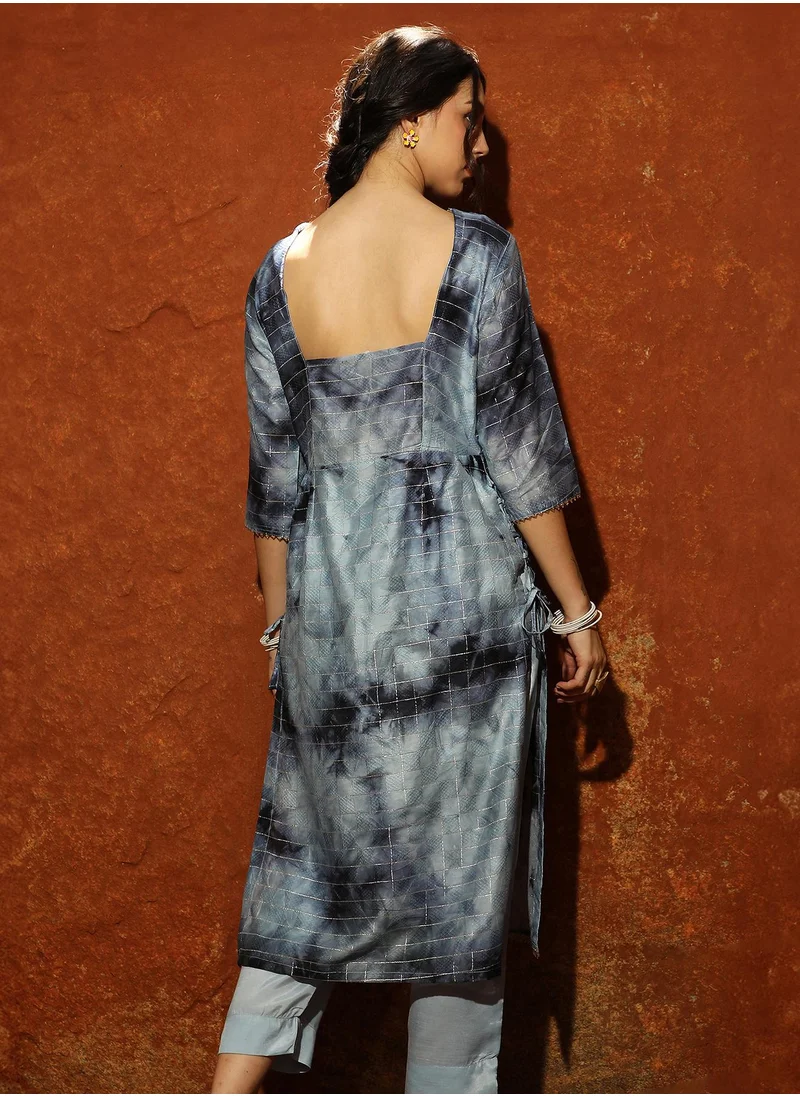 QISSA Women's Navy Blue Tie-Dye Kurta With Trousers