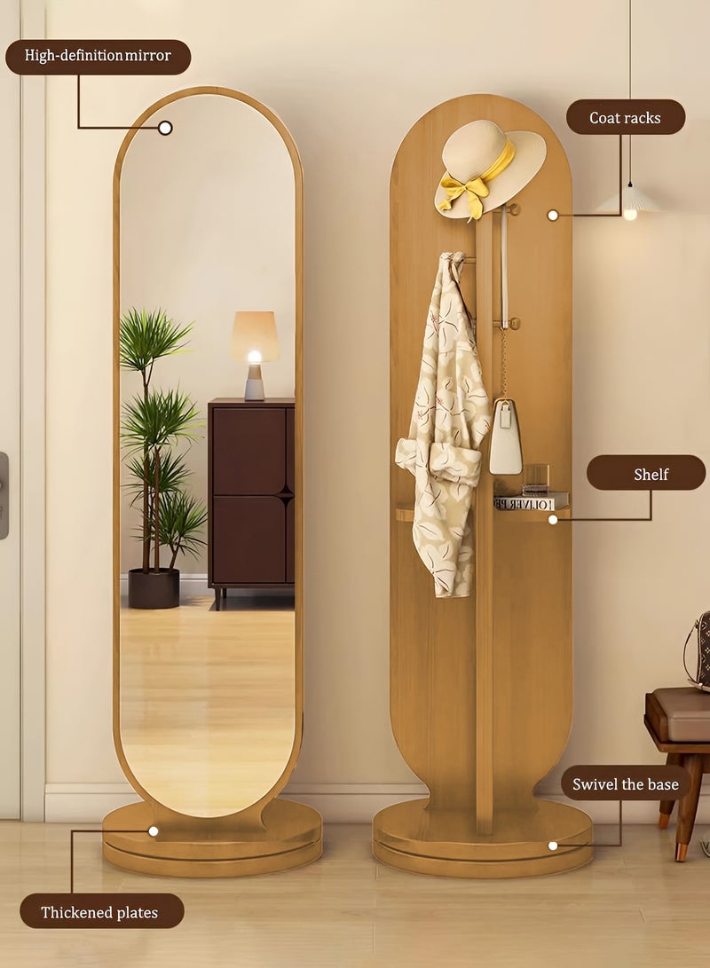 تايمي مرآة طويلة 166x46سم - مرآة دوارة مزودة بعلاقة ملابس خلفية ورفوف تخزين - مرآة خشبية بتصميم انيق وديكور عصري مناسبة لغرف اللبس وغرف النوم وبجانب الباب - Image 2