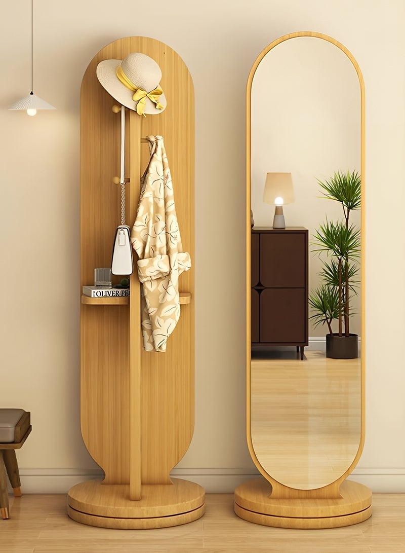 تايمي مرآة طويلة 166x46سم - مرآة دوارة مزودة بعلاقة ملابس خلفية ورفوف تخزين - مرآة خشبية بتصميم انيق وديكور عصري مناسبة لغرف اللبس وغرف النوم وبجانب الباب - Image 1