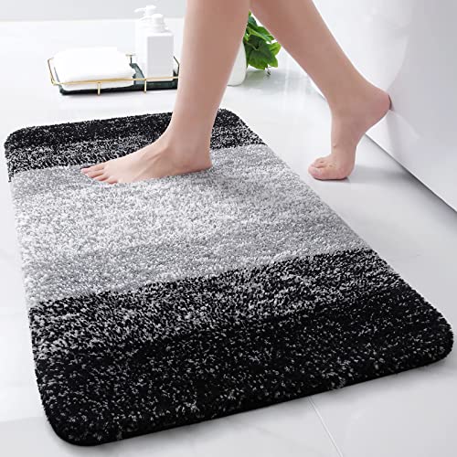 Arotive Microfiber Bathroom Rugs, Shaggy Soft and Absorbent Bath Rug, Non-Slip, Thick Plush Machine Washable Dry Bath Mats for Bathroom, Tub and Shower, 24x16, Black, Rectangular - Image 1