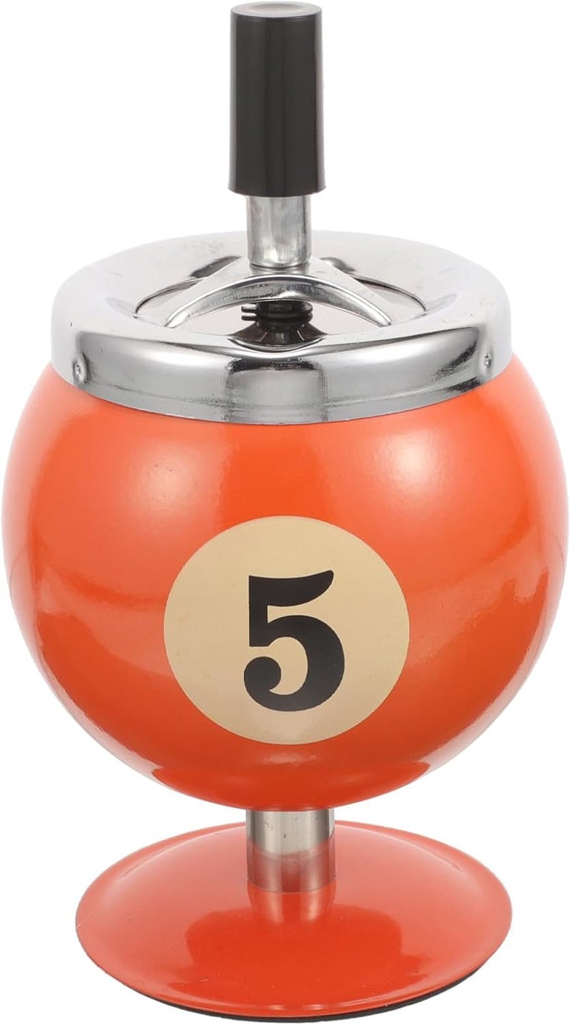 Creative Billiard Ball Iron Ashtray with Automatic Extinguishing Push-down Lid, Windproof Small Indoor Decorative Ashtray for Living Room and Travel Use - Image 1