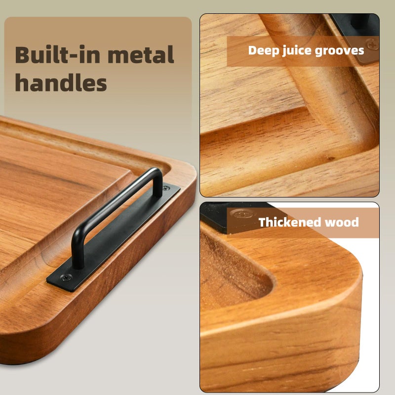 MAVOTER Large Wooden Charcuterie Boards with Handles, Extra Long Wood Serving Tray Platters,Rectangular BBQ Meat Cutting Cheese Board for Party Appetizers,Home & Outdoor 23.6x11.8x1.1â€ - Image 3