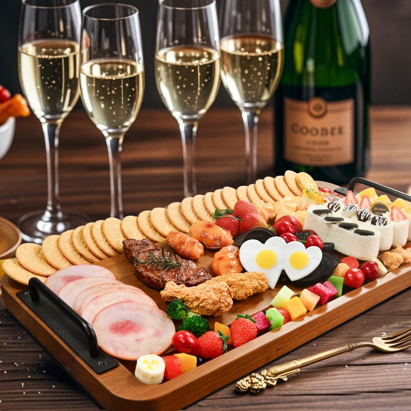 MAVOTER Large Wooden Charcuterie Boards with Handles, Extra Long Wood Serving Tray Platters,Rectangular BBQ Meat Cutting Cheese Board for Party Appetizers,Home & Outdoor 23.6x11.8x1.1â€ - Image 5