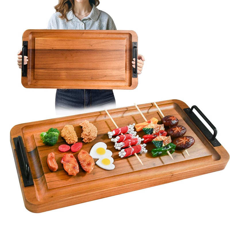 MAVOTER Large Wooden Charcuterie Boards with Handles, Extra Long Wood Serving Tray Platters,Rectangular BBQ Meat Cutting Cheese Board for Party Appetizers,Home & Outdoor 23.6x11.8x1.1â€ - Image 1