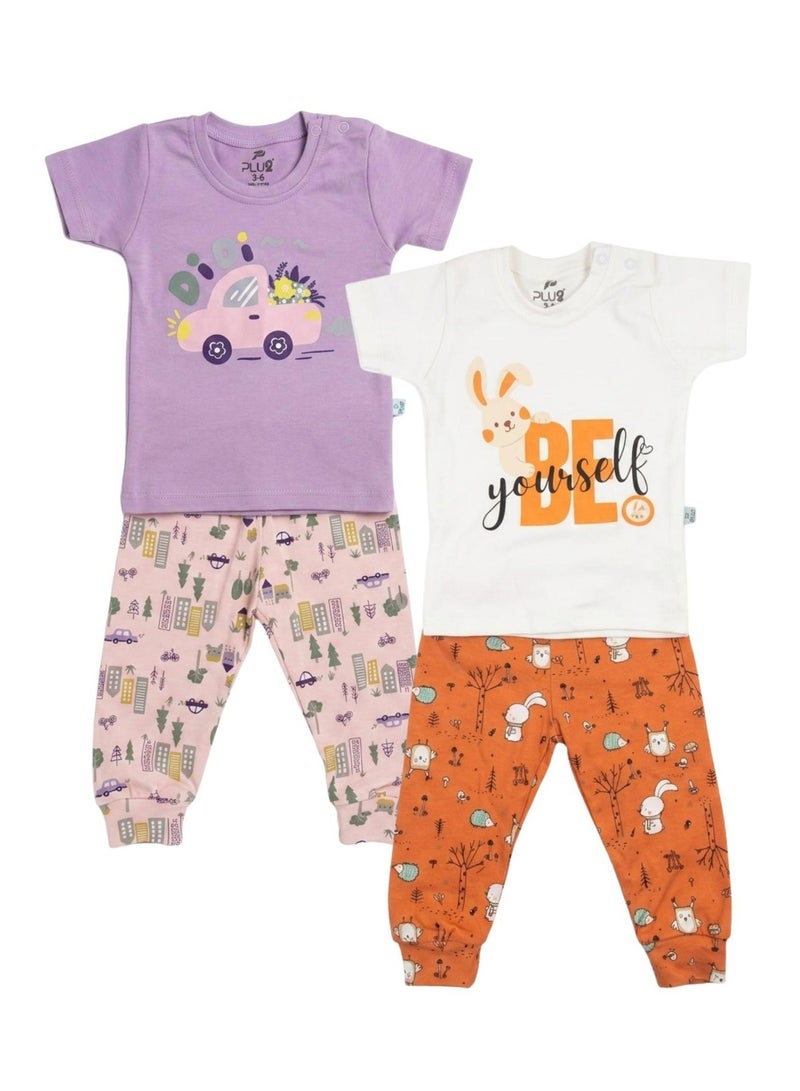 Pluto Pack of 2 Cotton Pajama Set for Baby Girl - Image 1