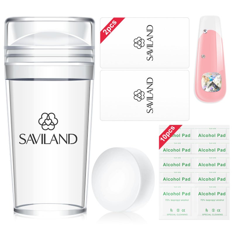Saviland French Tip Stamp: 14PCS French Tip Tool with Replaceable Nail Stamp Head, Clear Silicone Nail Stamper with Scrapers for French Manicure Home DIY Nails Art Salon - Image 1