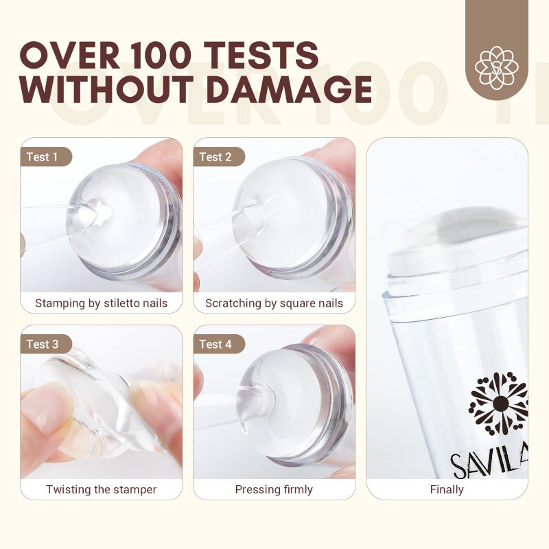 Saviland French Tip Stamp: 14PCS French Tip Tool with Replaceable Nail Stamp Head, Clear Silicone Nail Stamper with Scrapers for French Manicure Home DIY Nails Art Salon - Image 3