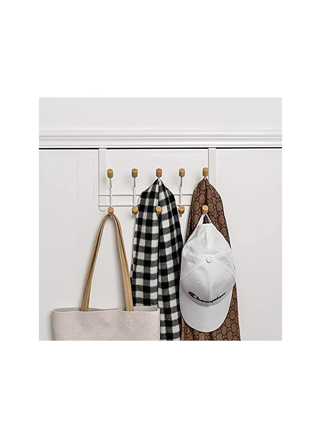 promass Over The Door Hooks, Sturdy Metal Over Door Organizer Rack with 6 Wooden Hooks for Hanging Coats Hats Robes Towels Bathroom Bedroom Door Hangers(White) - Image 2