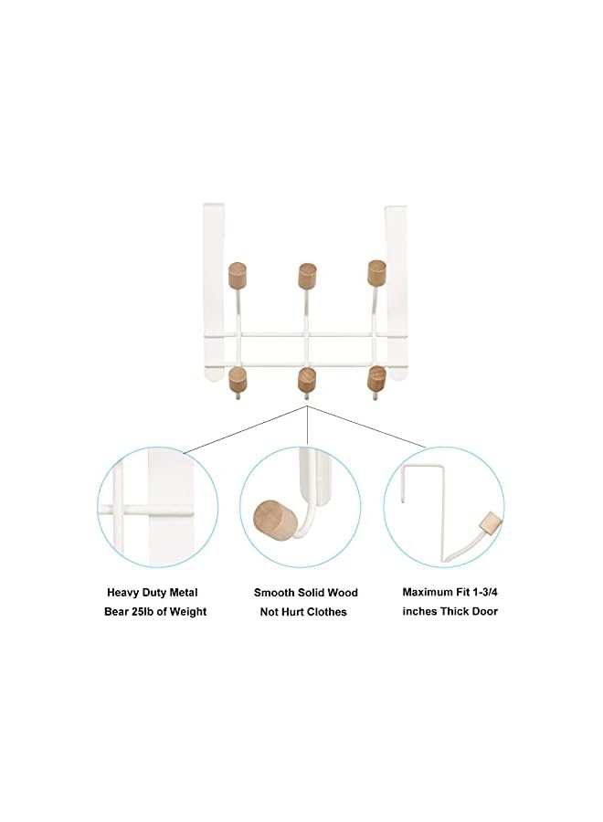 promass Over The Door Hooks, Sturdy Metal Over Door Organizer Rack with 6 Wooden Hooks for Hanging Coats Hats Robes Towels Bathroom Bedroom Door Hangers(White) - Image 4