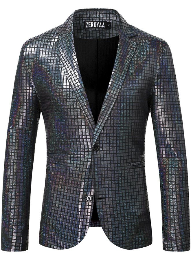 ZEROYAA Men's 70s Disco Suits Metallic Shiny Sequin Outfits Blazer and Pants Set Dance Party Costume Black X-Large - Image 2