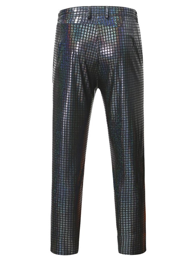 ZEROYAA Men's 70s Disco Suits Metallic Shiny Sequin Outfits Blazer and Pants Set Dance Party Costume Black X-Large - Image 4