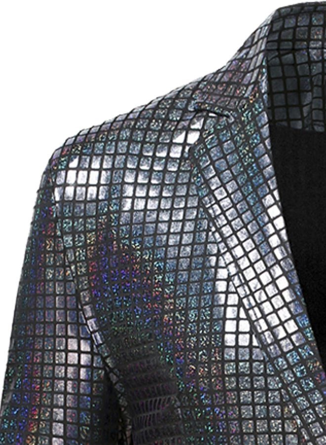 ZEROYAA Men's 70s Disco Suits Metallic Shiny Sequin Outfits Blazer and Pants Set Dance Party Costume Black X-Large - Image 5