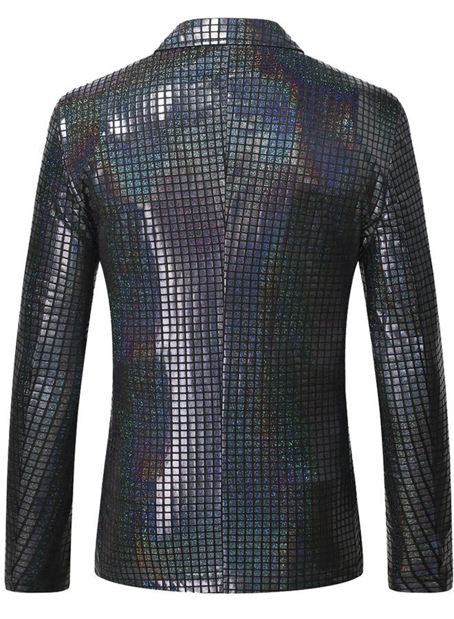 ZEROYAA Men's 70s Disco Suits Metallic Shiny Sequin Outfits Blazer and Pants Set Dance Party Costume Black X-Large - Image 3