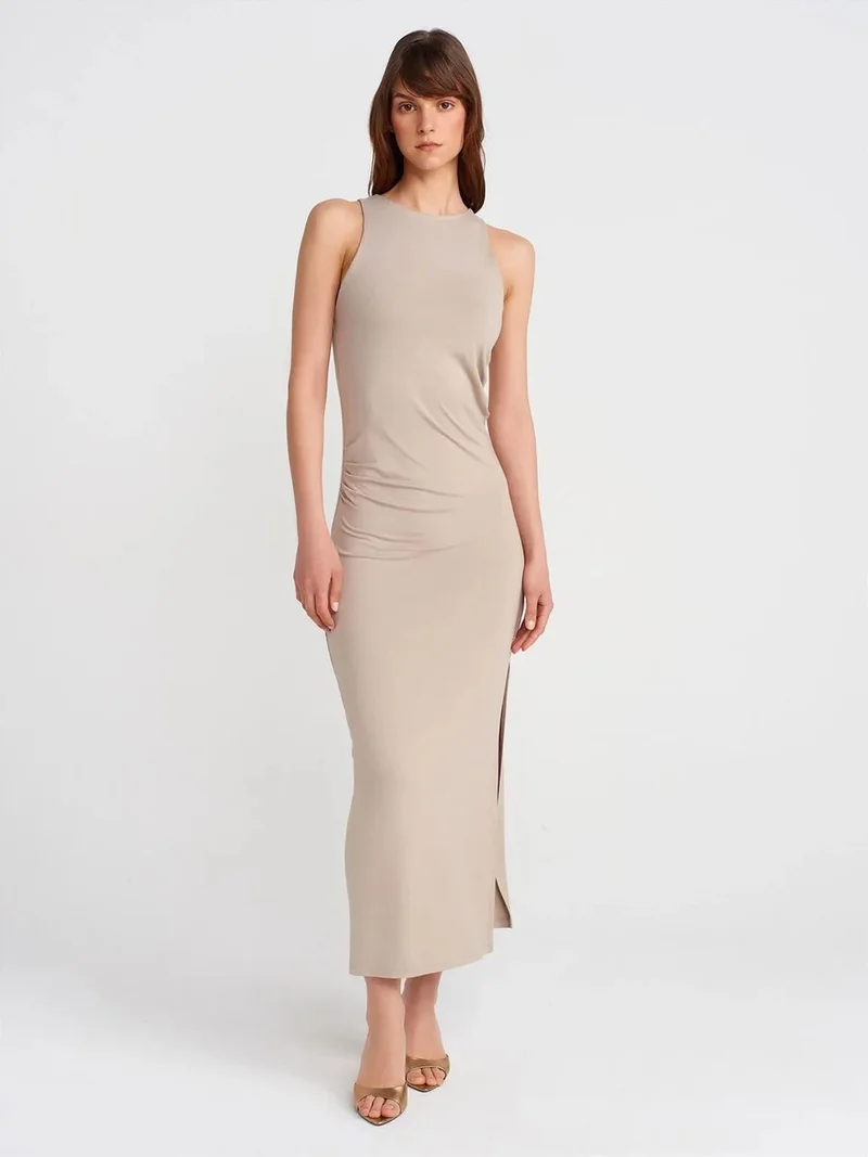 ديلفين DILVIN Sleeveless Bodycon Maxi Dress With Slit