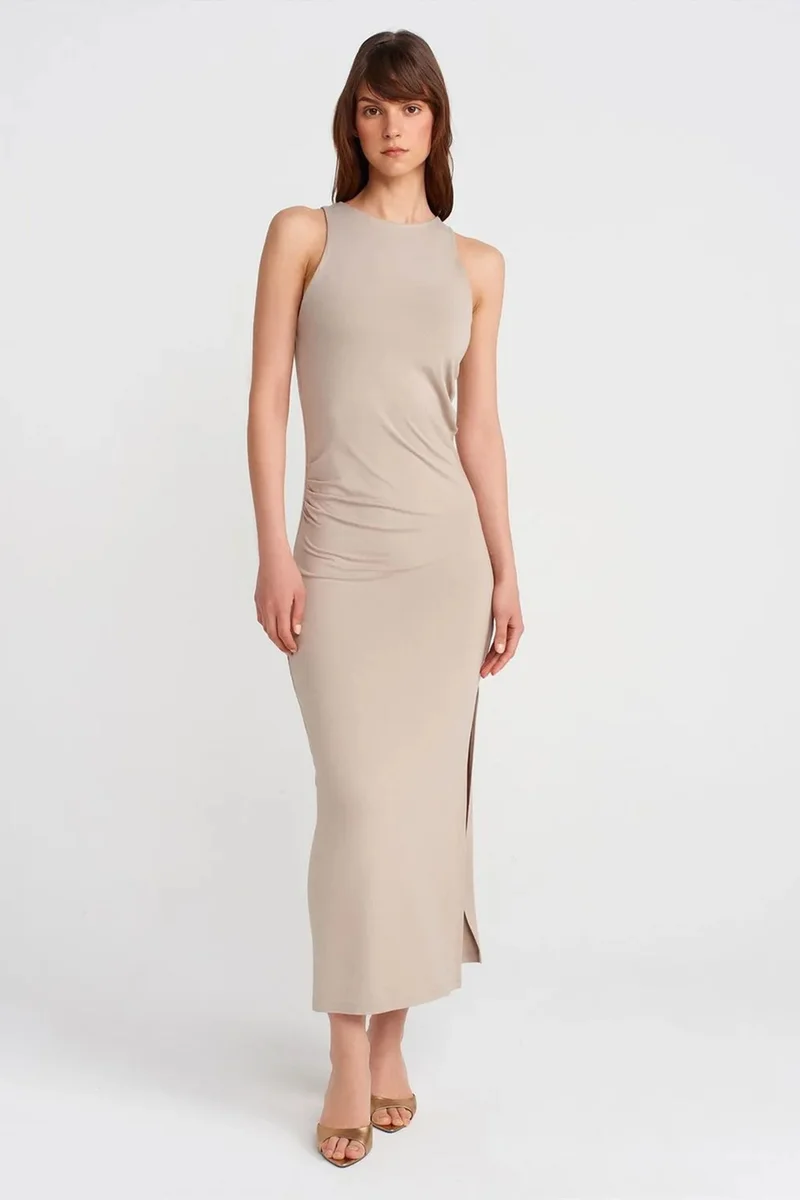 ديلفين DILVIN Sleeveless Bodycon Maxi Dress With Slit