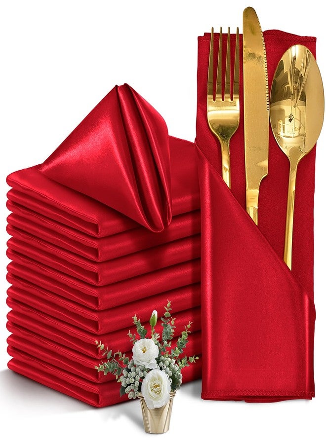Eychei 50 Pieces Red Satin Napkins, 17" x 17" Square Table Napkins, Silky Soft Smooth Washable Napkins for Restaurant, Weddings, Dinner, Party Decoration - Image 1