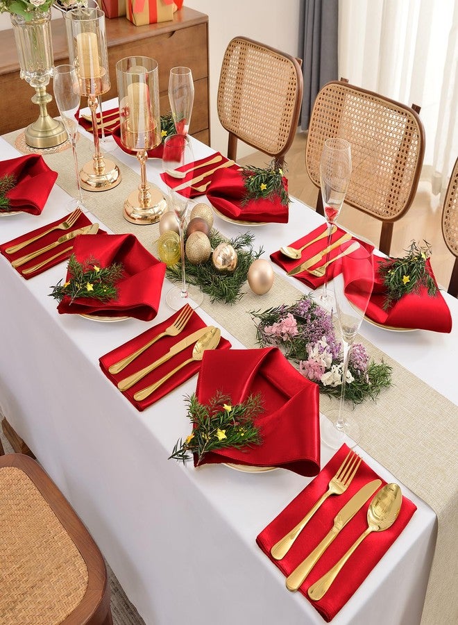 Eychei 50 Pieces Red Satin Napkins, 17" x 17" Square Table Napkins, Silky Soft Smooth Washable Napkins for Restaurant, Weddings, Dinner, Party Decoration - Image 3