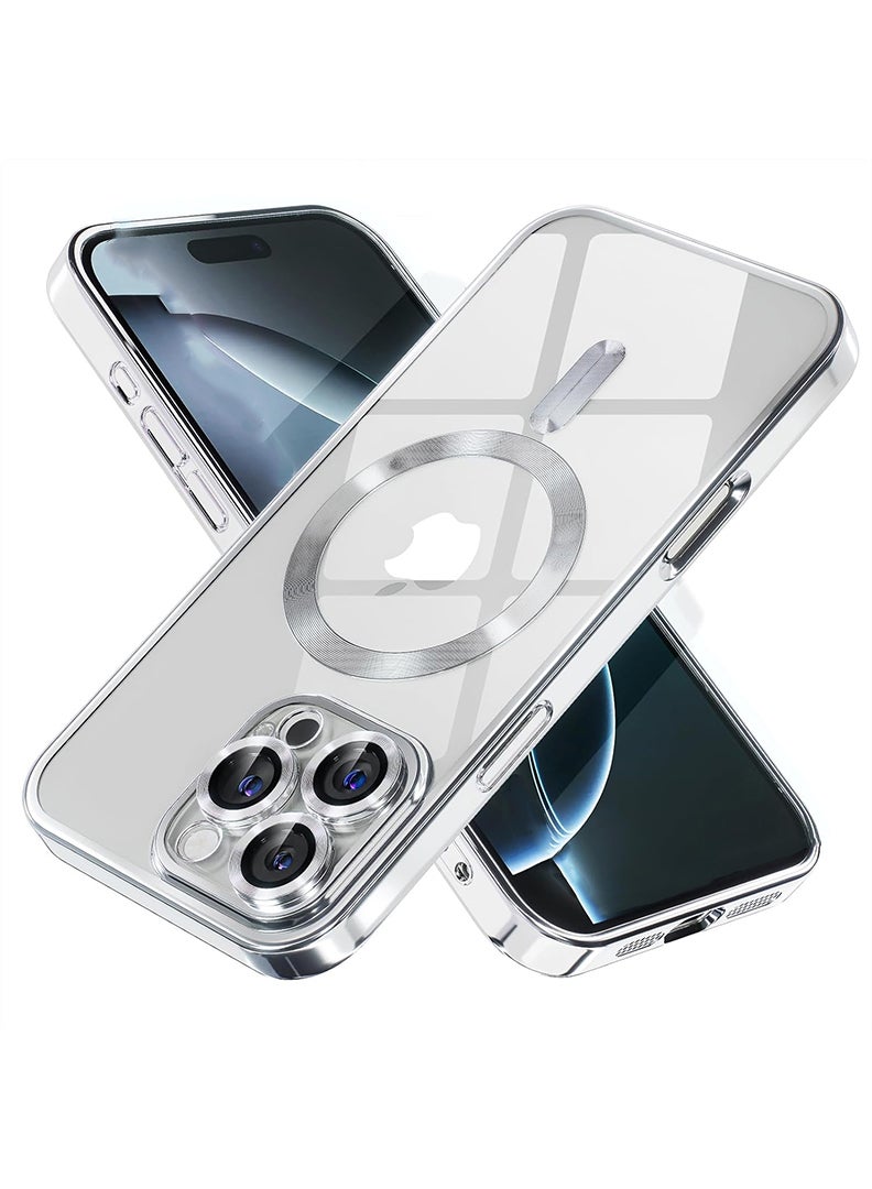 Theodor Magnetic Case for iPhone 16 Pro Max with MagSafe Never Yellowing Military Grade Drop Protection Full Camera Lens Protector Plating Soft Clear Phone Case 6.9 inch - Silver - Image 1