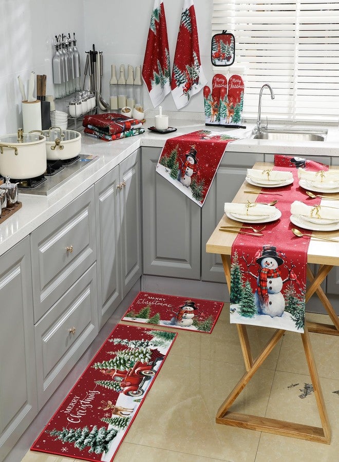 Bonuci 12 Pcs Christmas Kitchen Sets Decoration Table Runner Kitchen Aprons Dish Towels Rugs Oven Mitts and Pot Holders Christmas Farmhouse Baking Set for Home Xmas Women Mom Gift Cooking Grilling - Image 4