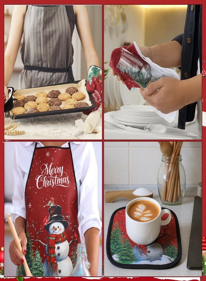 Bonuci 12 Pcs Christmas Kitchen Sets Decoration Table Runner Kitchen Aprons Dish Towels Rugs Oven Mitts and Pot Holders Christmas Farmhouse Baking Set for Home Xmas Women Mom Gift Cooking Grilling - Image 5