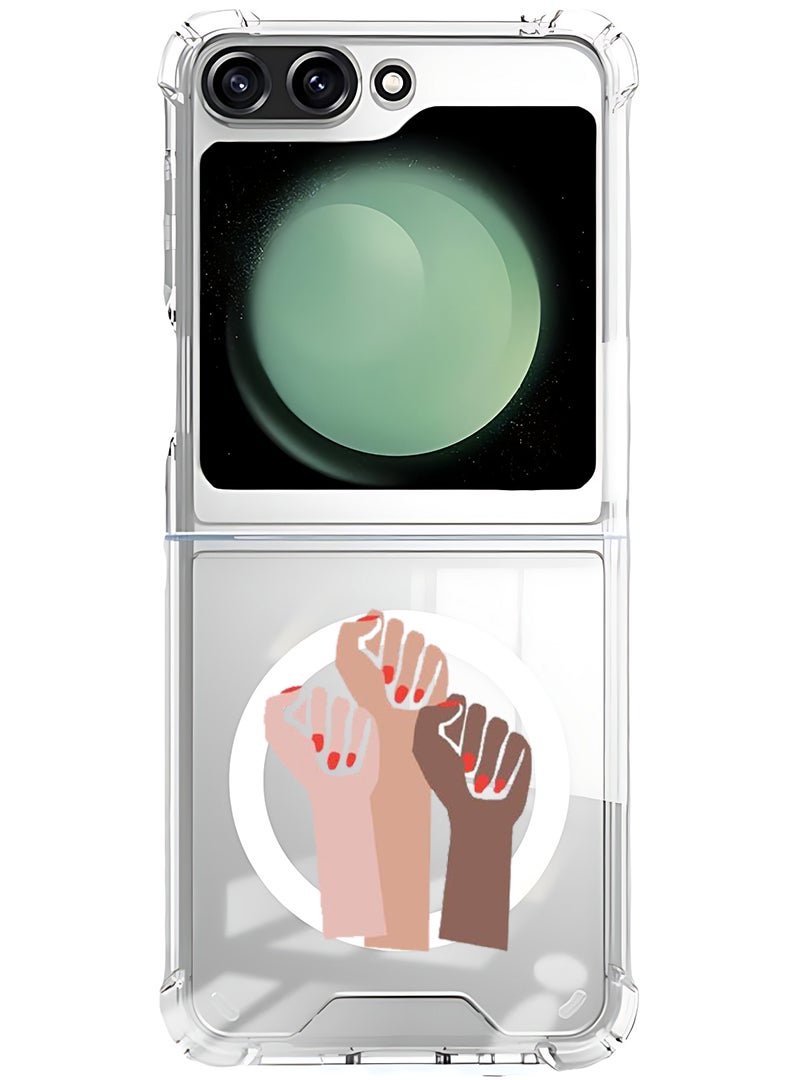 Theodor Magnetic Case for Samsung Galaxy Z Flip 6 Compatible with MagSafe Wireless Charging, Shockproof Phone Bumper Cover Girl power - Image 1