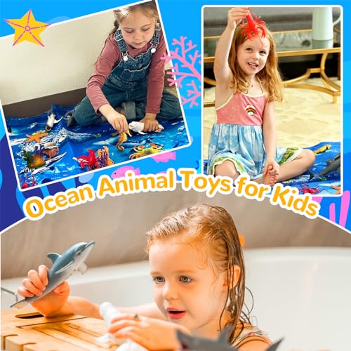 GINMIC Kids Ocean Animals Toys with Large Play Mat , 18 Pack Assorted Realistic Sea Animal Toys with Carrier Bag Including Shark, Whale, Dolphin etc, for Toddler, Boys & Girls Ages 3-8 - Image 2