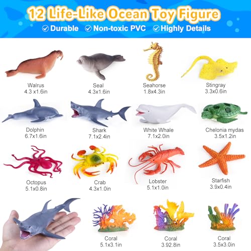 GINMIC Kids Ocean Animals Toys with Large Play Mat , 18 Pack Assorted Realistic Sea Animal Toys with Carrier Bag Including Shark, Whale, Dolphin etc, for Toddler, Boys & Girls Ages 3-8 - Image 3