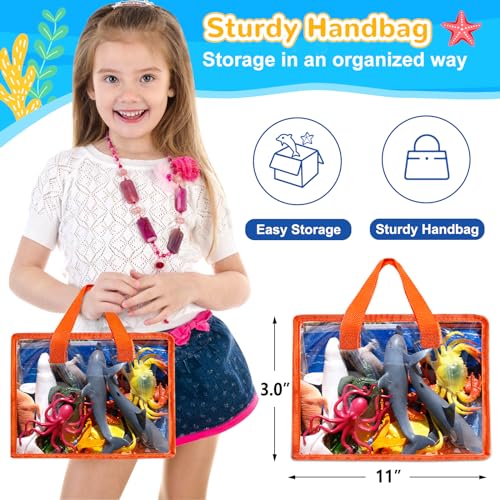 GINMIC Kids Ocean Animals Toys with Large Play Mat , 18 Pack Assorted Realistic Sea Animal Toys with Carrier Bag Including Shark, Whale, Dolphin etc, for Toddler, Boys & Girls Ages 3-8 - Image 5