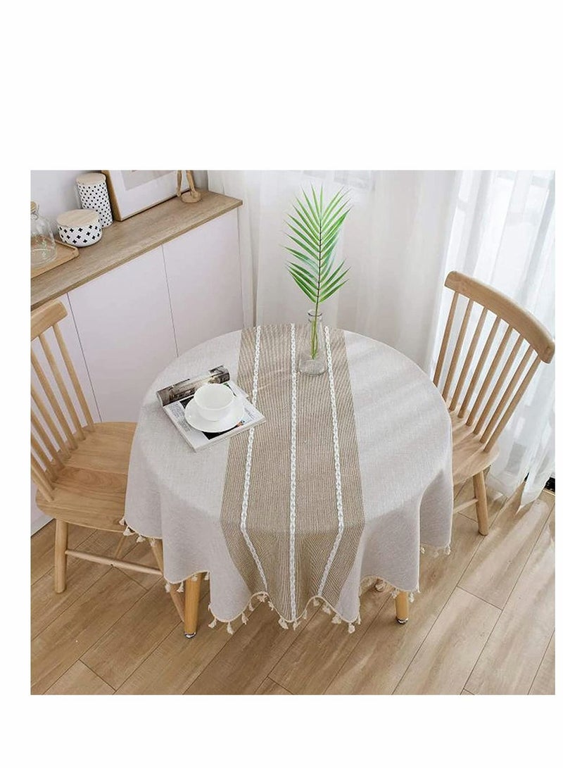 Y&D Simplicity and Fashion Table Cloth Tassel Cotton Linen Cover for Kitchen Dinning Wrinkle Free Cloths (Coffee 60 in Round)  - Image 1