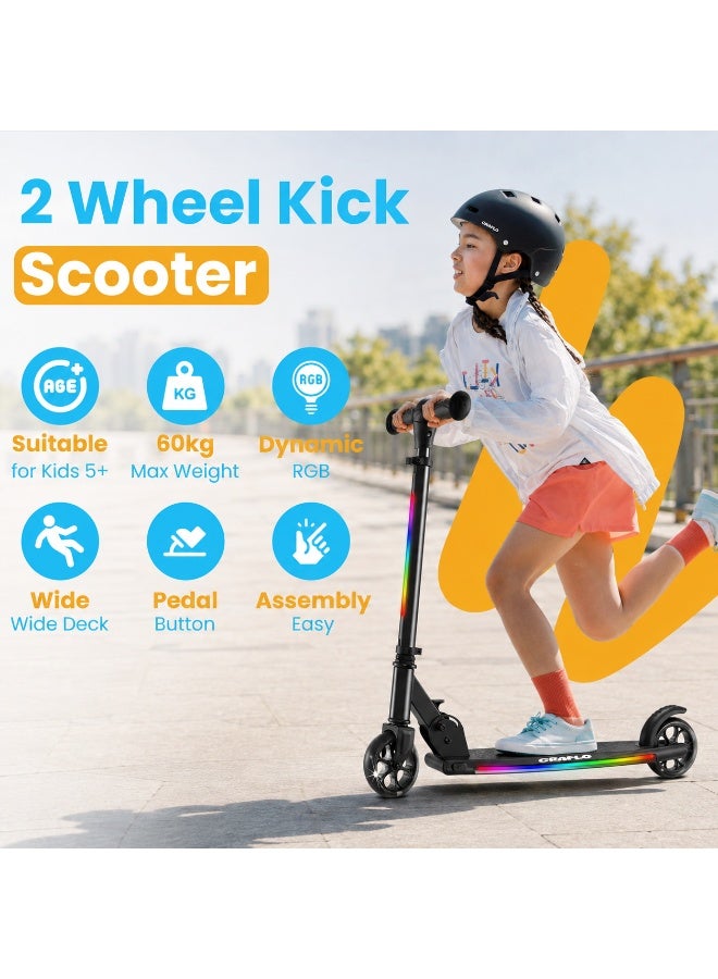 GRAFLO 2 Wheel Kick Scooter - Collapsible Portable Kids Scooter - Lightweight with RGB LED Lights - Height-Adjustable Handlebar, Rear Brake - Push Scooter for kids - Up to 68kg for Ages 5-12 - Image 3