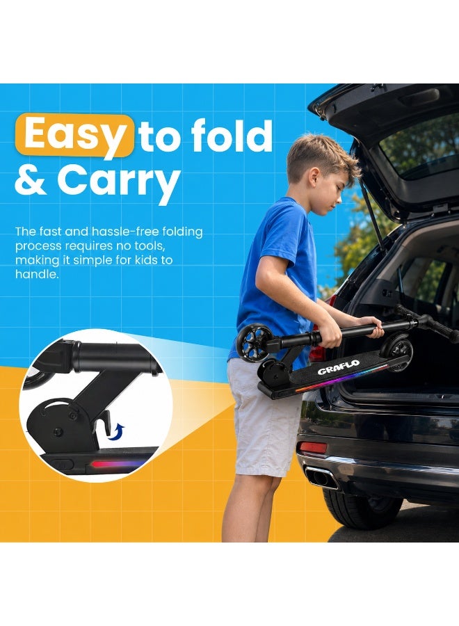 GRAFLO 2 Wheel Kick Scooter - Collapsible Portable Kids Scooter - Lightweight with RGB LED Lights - Height-Adjustable Handlebar, Rear Brake - Push Scooter for kids - Up to 68kg for Ages 5-12 - Image 5