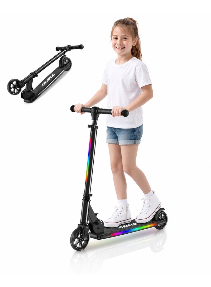 GRAFLO 2 Wheel Kick Scooter - Collapsible Portable Kids Scooter - Lightweight with RGB LED Lights - Height-Adjustable Handlebar, Rear Brake - Push Scooter for kids - Up to 68kg for Ages 5-12 - Image 1