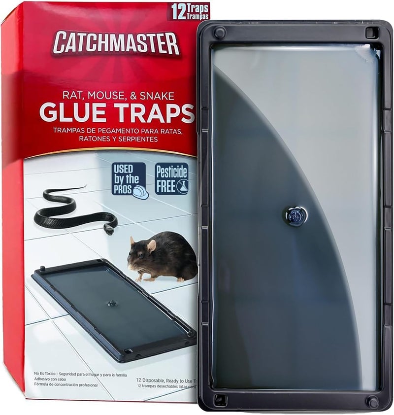 Catchmaster Glue Mouse Traps Indoor for Home 12PK, Bulk Glue Traps for Mice and Rats, Pre-Baited Adhesive Plastic Trays for Inside House, Snake, Lizard, Insect, & Spider Traps, Pet Safe Pest Control - Image 1
