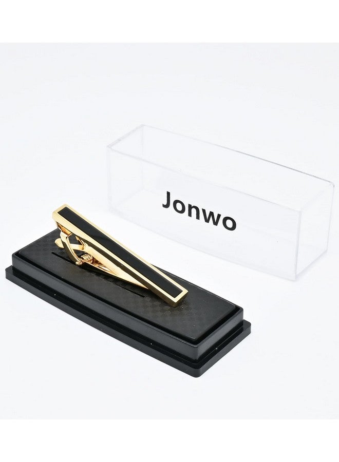 Jonwo مشبك ربطة عنق رجالي مطلي بالذهب عيار 14 قيراطًا مع حجر العقيق الأسود في علبة هدايا، مشبك ربطة عنق رجالي ذهبي اللون مقاس 2 بوصة لربطة العنق العادية اليومية أو العمل أو الذكرى السنوية أو المناسبات الخاصة بالزفاف (مشبك ربطة عنق ذهبي) - Image 4