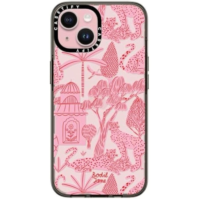 Casetify Compact Case for iPhone 15 【2X Military Grade Drop Tested / 4ft Drop Protection】 - Cheetah Paradise Pink - Clear Black - Image 1