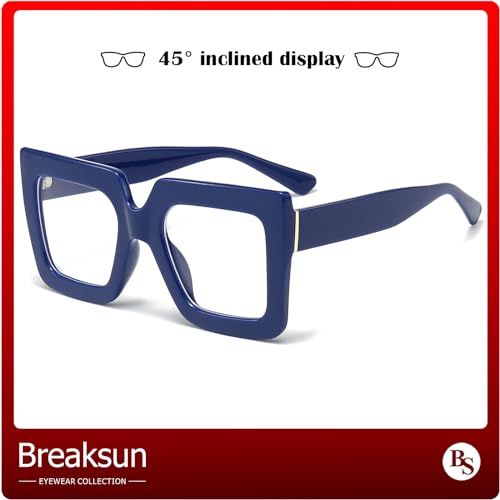 Breaksun Oversized Blue Light Glasses for Women Fashion Thick Square Computer Eyewear Non-Prescription Black Glasses (Dark Blue) - Image 2