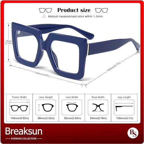 Breaksun Oversized Blue Light Glasses for Women Fashion Thick Square Computer Eyewear Non-Prescription Black Glasses (Dark Blue) - Image 5