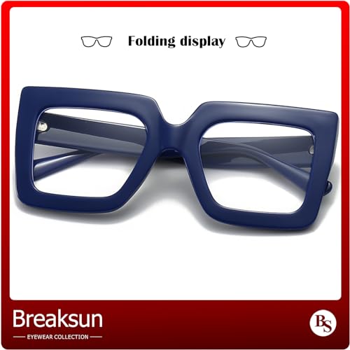 Breaksun Oversized Blue Light Glasses for Women Fashion Thick Square Computer Eyewear Non-Prescription Black Glasses (Dark Blue) - Image 3