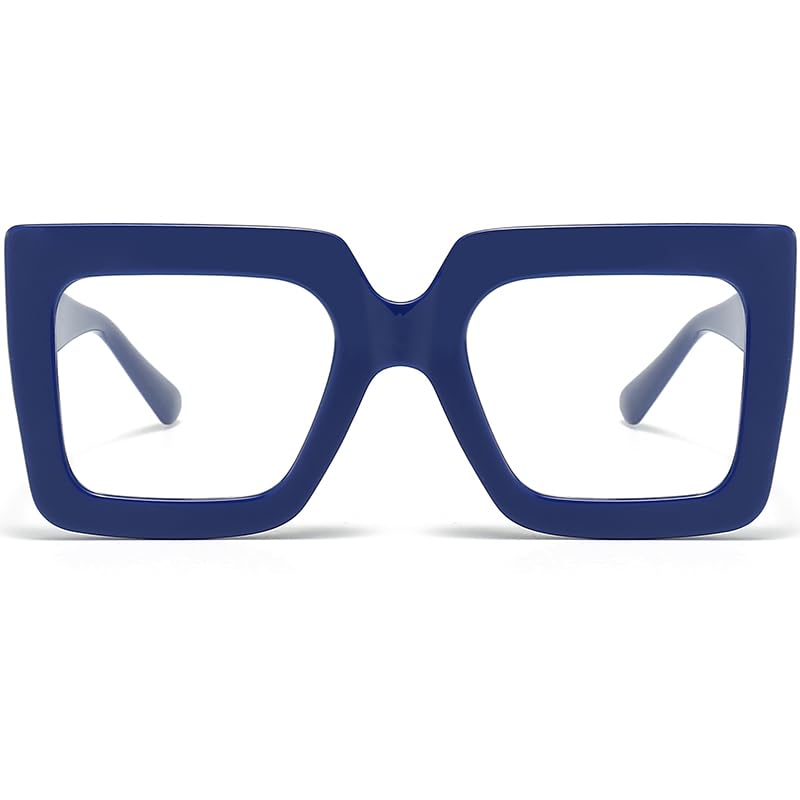 Breaksun Oversized Blue Light Glasses for Women Fashion Thick Square Computer Eyewear Non-Prescription Black Glasses (Dark Blue) - Image 1