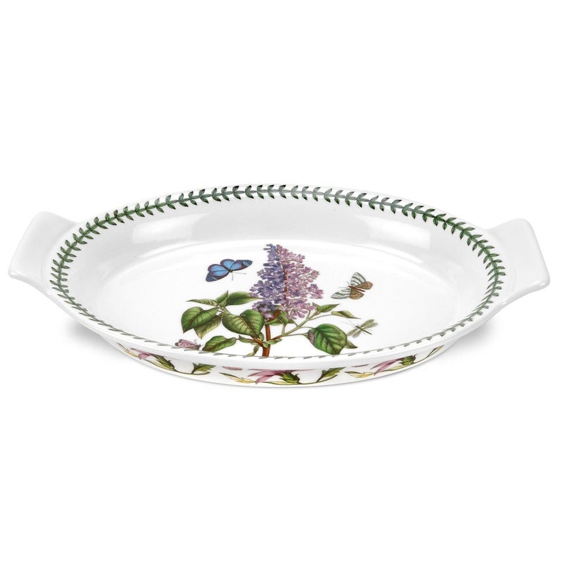 Portmeirion Botanic Garden 12.5" Oval Gratin Dish, Lilac Motif - Durable Porcelain, Oven to Table Serveware, Dishwasher Safe - Functional Bakeware & Roaster - Image 1