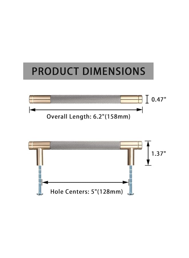 promass 6 Pack Cabinet Handles 6.2'' Modern Grey & Gold Aluminum Cabinet Pulls Knurled Diamond Pattern Drawer Hardware for Kitchen Cupboard Door and Bathroom (5" Hole Center) - Image 2