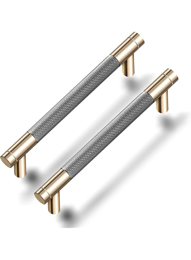promass 6 Pack Cabinet Handles 6.2'' Modern Grey & Gold Aluminum Cabinet Pulls Knurled Diamond Pattern Drawer Hardware for Kitchen Cupboard Door and Bathroom (5" Hole Center) - Image 1