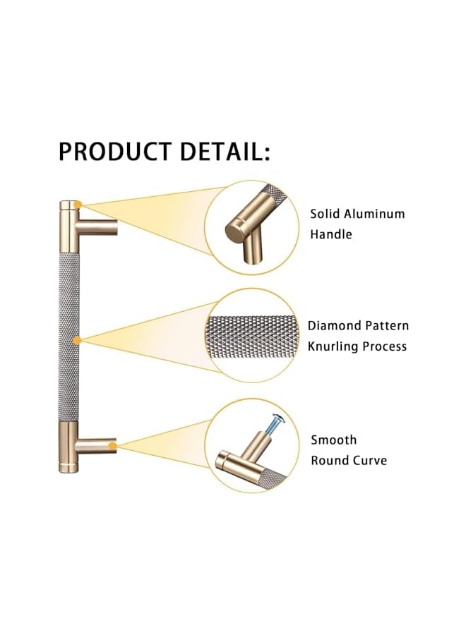 promass 6 Pack Cabinet Handles 6.2'' Modern Grey & Gold Aluminum Cabinet Pulls Knurled Diamond Pattern Drawer Hardware for Kitchen Cupboard Door and Bathroom (5" Hole Center) - Image 3