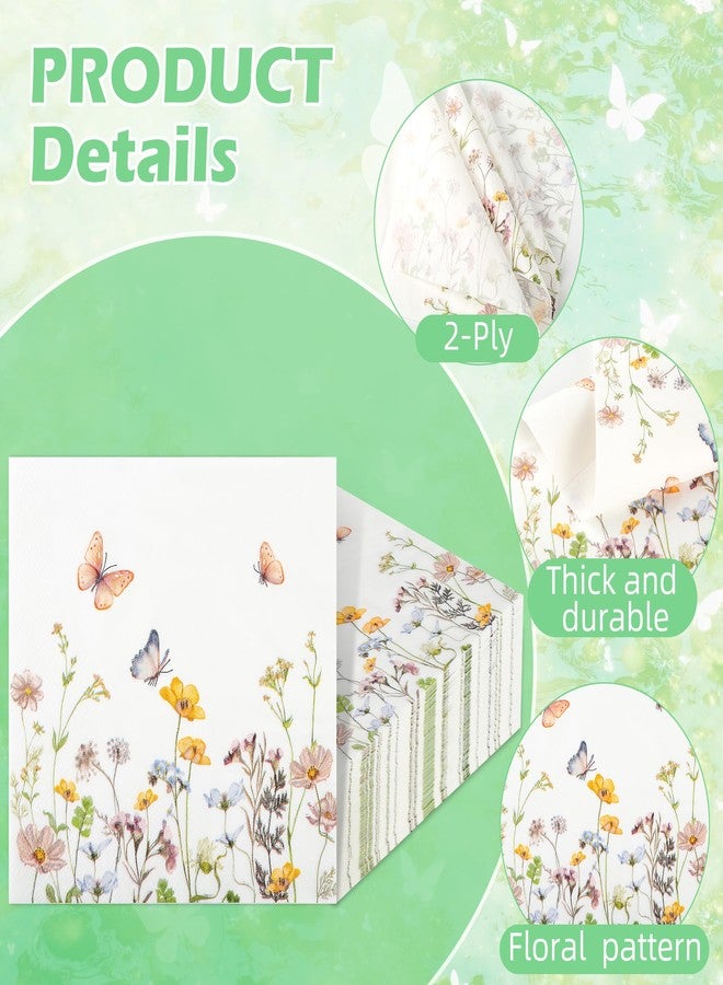 AimFun 100Pcs Floral Paper Napkins Disposable Butterfly Flower Party Napkins 6.5 Inch Wildflower Garden Blossom Hand Towels for Spring Wedding Anniversary Bridal Baby Shower Tea Party Supplies - Image 3