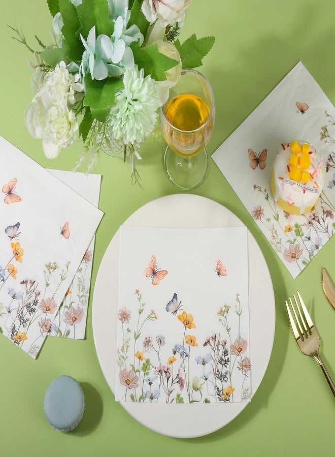AimFun 100Pcs Floral Paper Napkins Disposable Butterfly Flower Party Napkins 6.5 Inch Wildflower Garden Blossom Hand Towels for Spring Wedding Anniversary Bridal Baby Shower Tea Party Supplies - Image 4