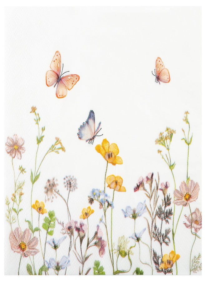 AimFun 100Pcs Floral Paper Napkins Disposable Butterfly Flower Party Napkins 6.5 Inch Wildflower Garden Blossom Hand Towels for Spring Wedding Anniversary Bridal Baby Shower Tea Party Supplies - Image 1
